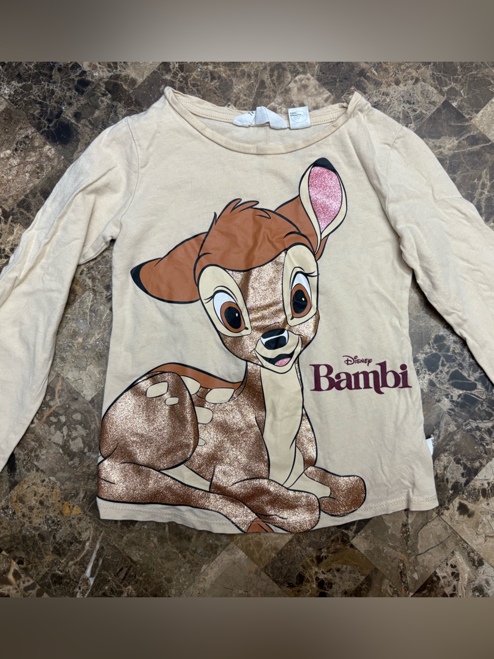 4/30$ H&M X Disney Beige Bambi Graphic Long Sleeve Tee 4-6 years